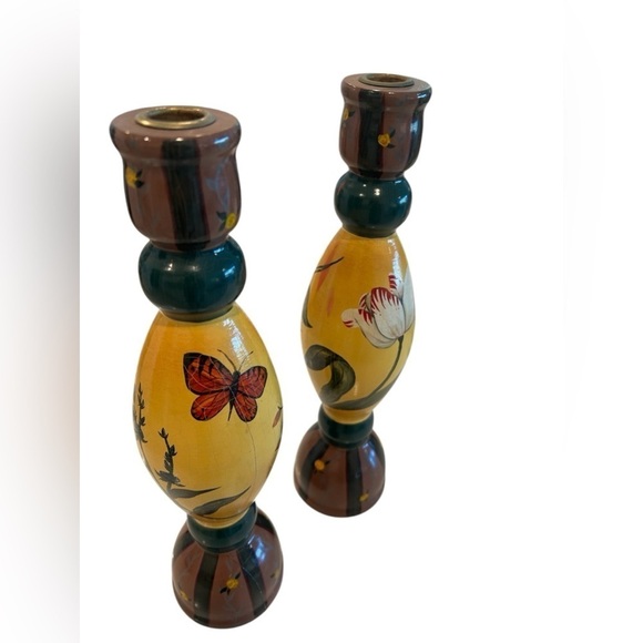 Hand Painted Wooden Candle Holders signed by Artist. - Picture 4 of 8